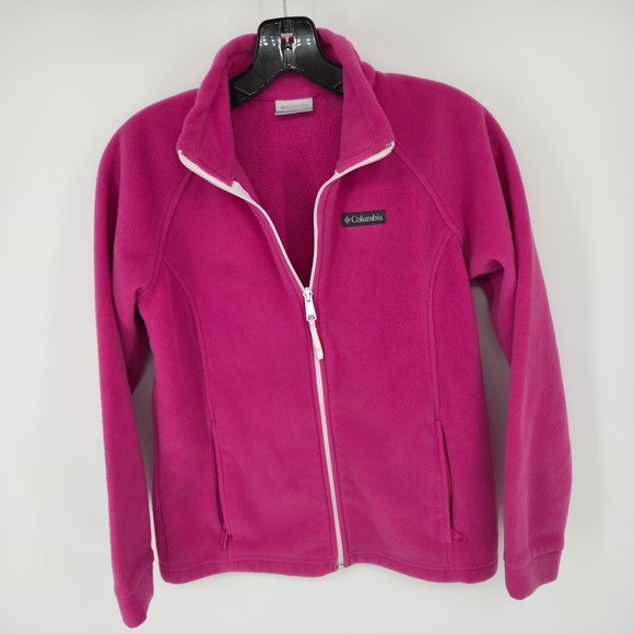 Columbia Fleece Jacket Kids Hot Pink Full Zip Long Sleeve Large 14-16 - Picture 1 of 4